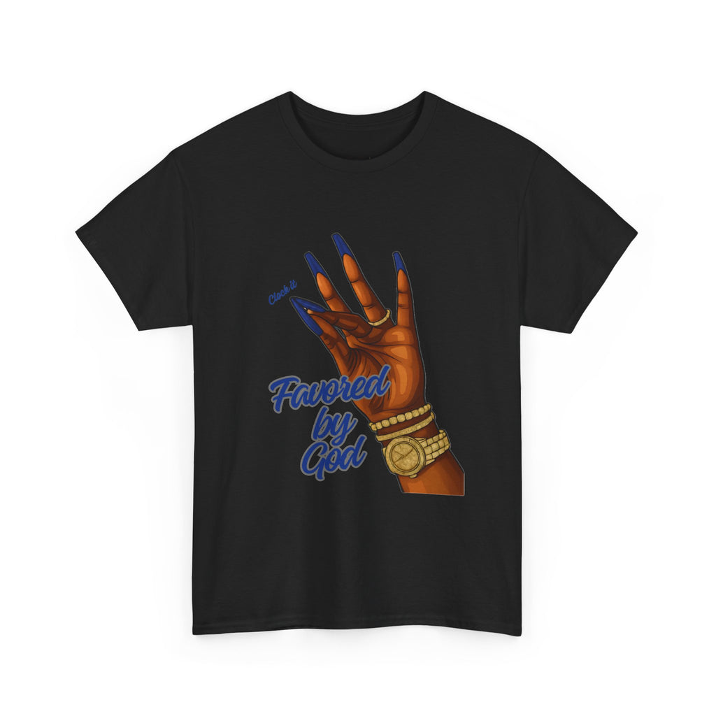 T-Shirt — "Favored by God" Clock-it Hand Graphic Tee