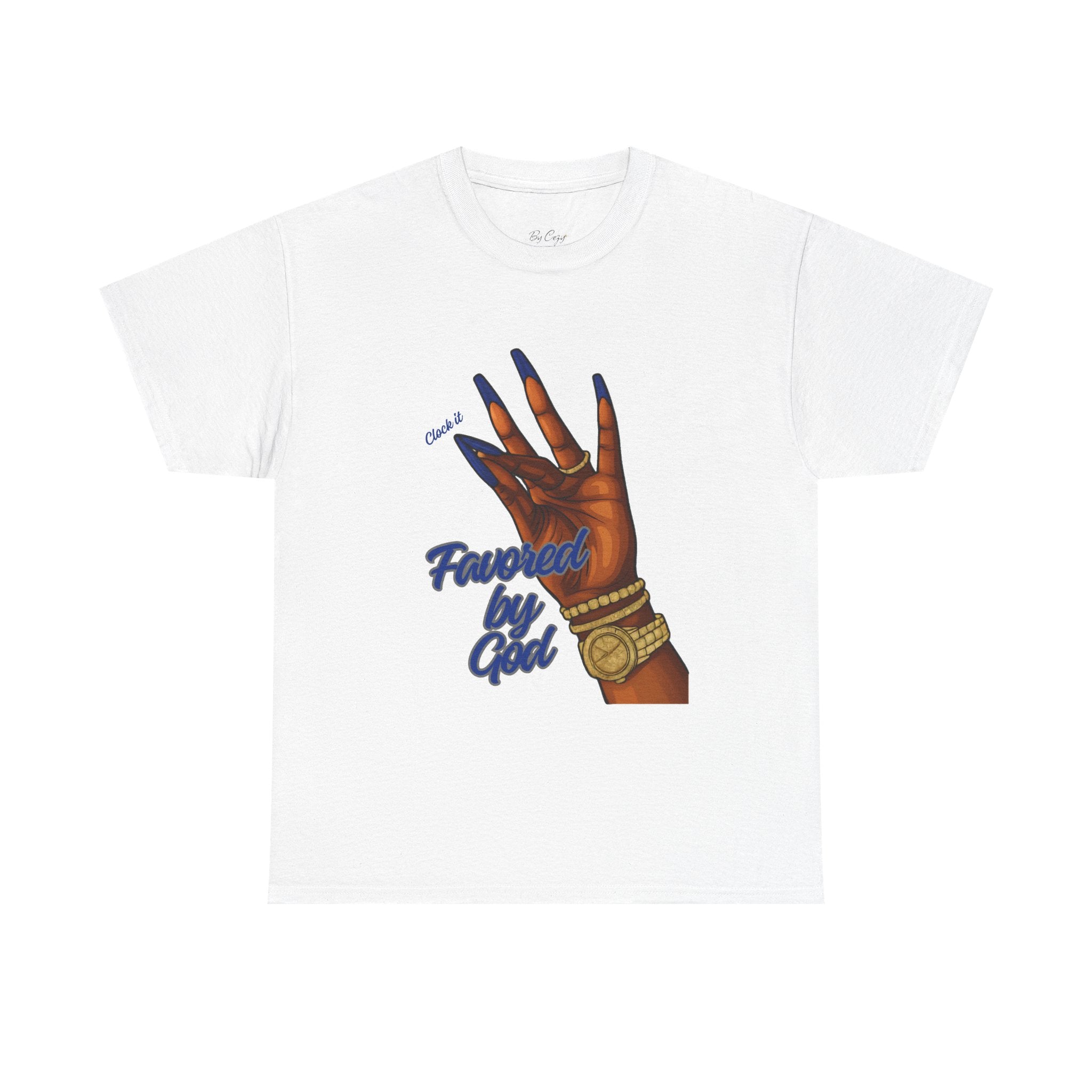 T-Shirt — "Favored by God" Clock-it Hand Graphic Tee