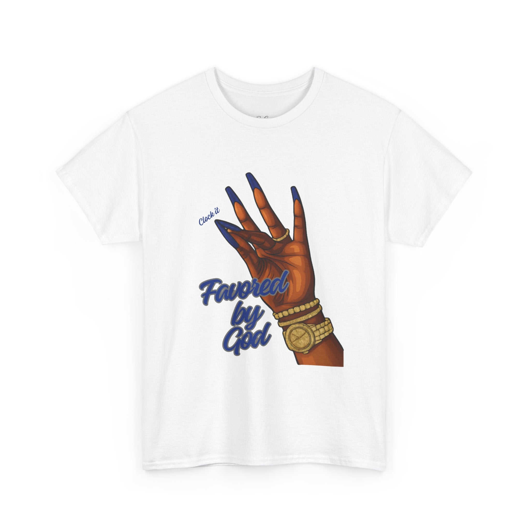 T-Shirt — "Favored by God" Clock-it Hand Graphic Tee